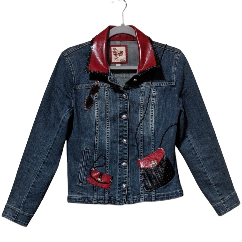 Brighton limited edition denim jacket with leather accents embellished buttons S